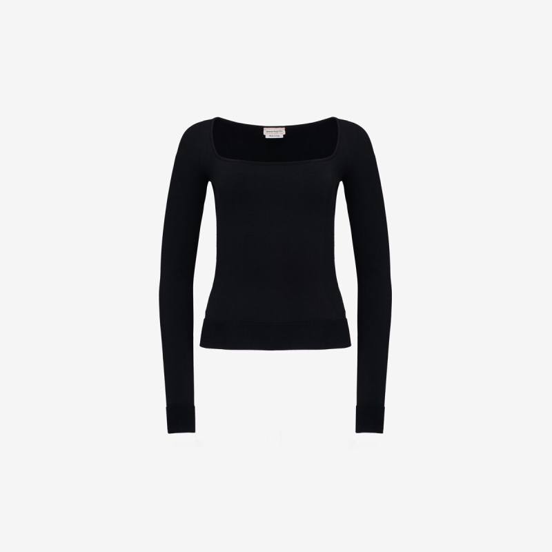 Alexander McQueen Women's Black Off-the-shoulder Knit Top - 12 (Viscose & Polyester)